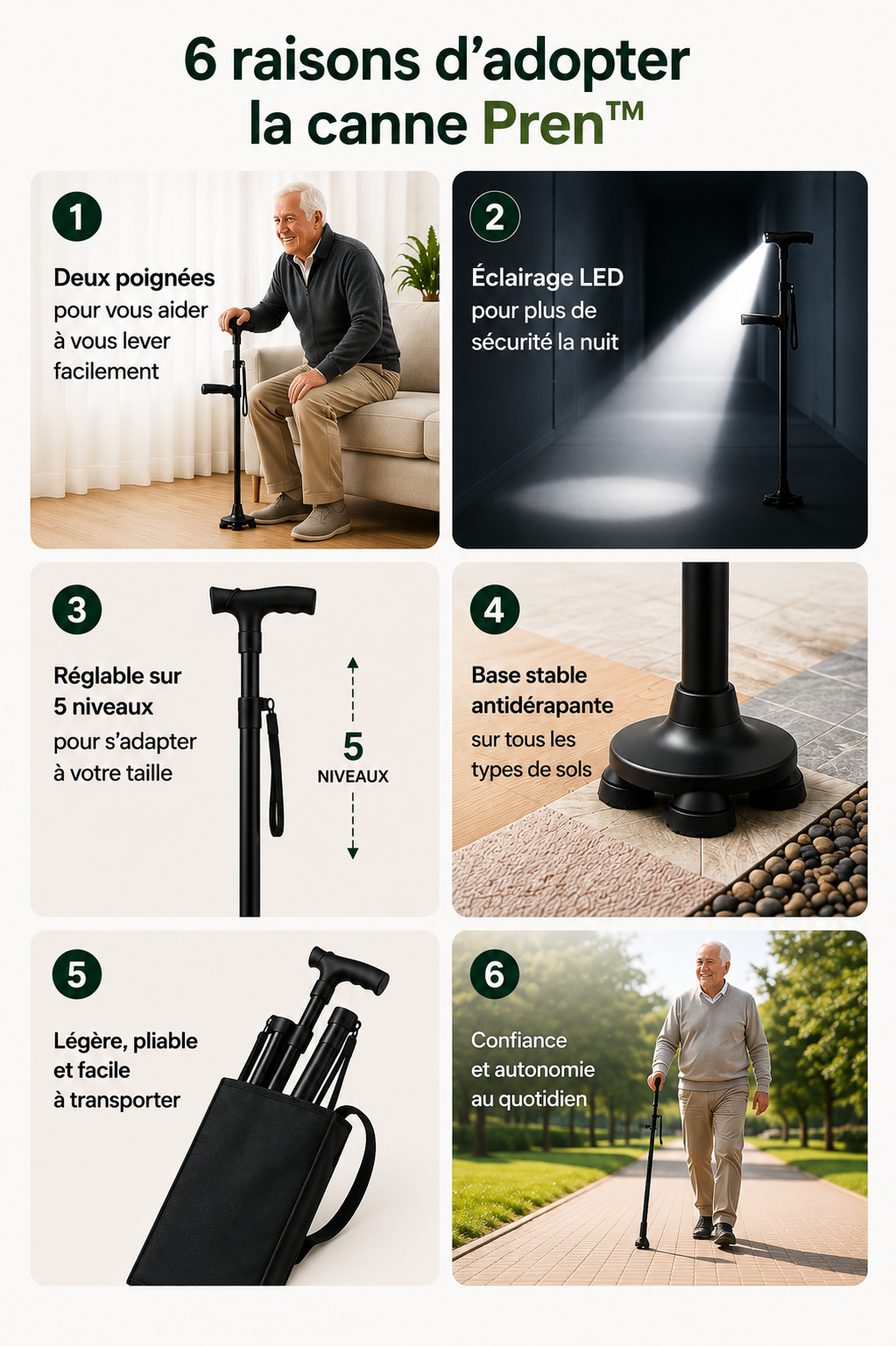 La canne qui vous aide à vous relever